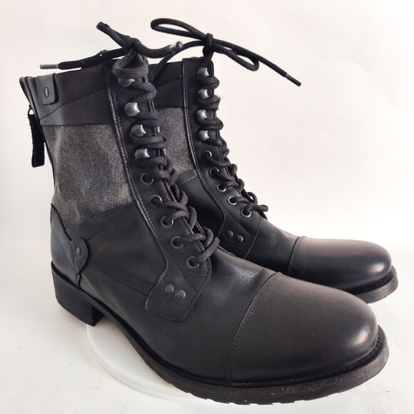 Aldo Combat Boots Mens 11 / 44 Leather Textile Black Gray Lace-Up Portugal - Picture 2 of 14